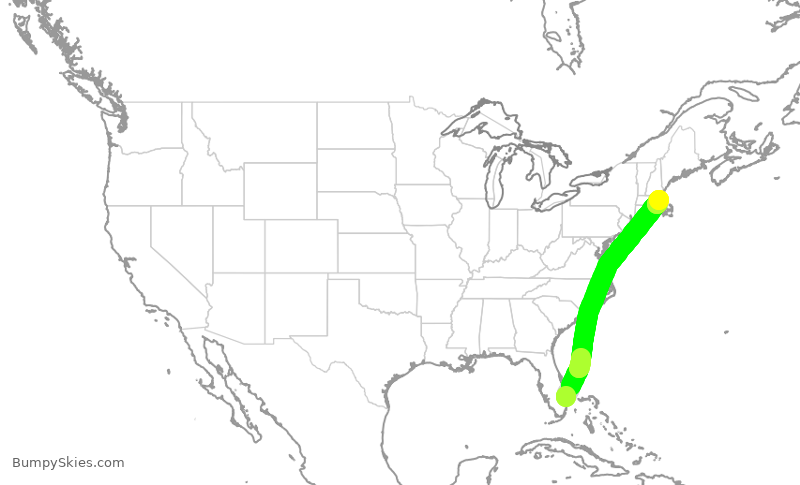 Turbulence forecast map for JBU822, PBI to BOS