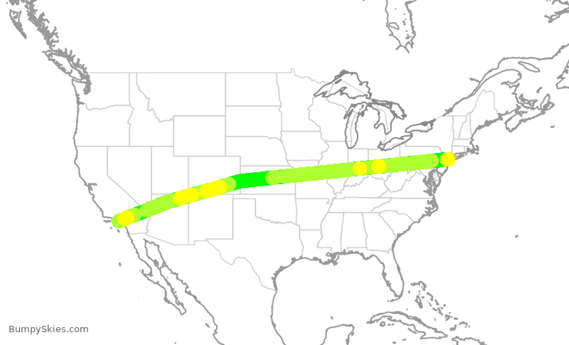 Turbulence forecast map for JBU823, JFK to LAX