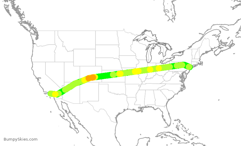 Turbulence forecast map for JBU824, LAX to JFK