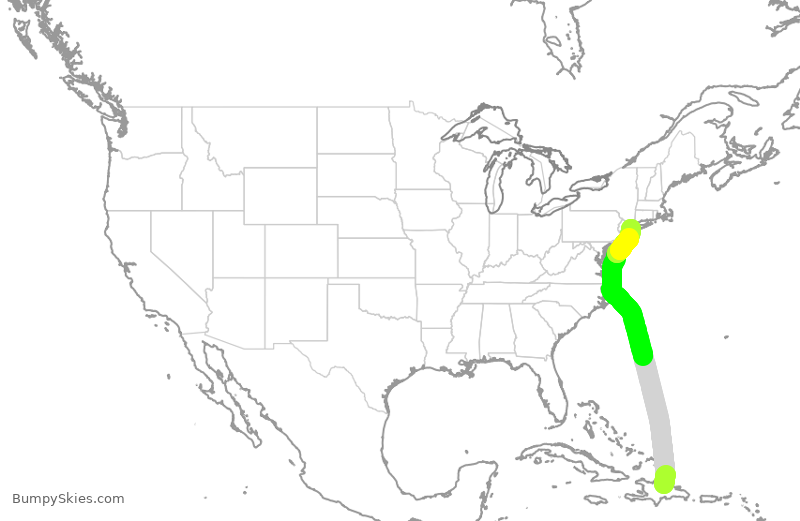 Turbulence forecast map for JBU826, STI to JFK