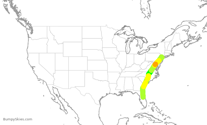 Turbulence forecast map for JBU828, MCO to EWR