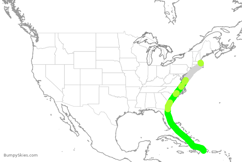 Turbulence forecast map for JBU829, BOS to DSD