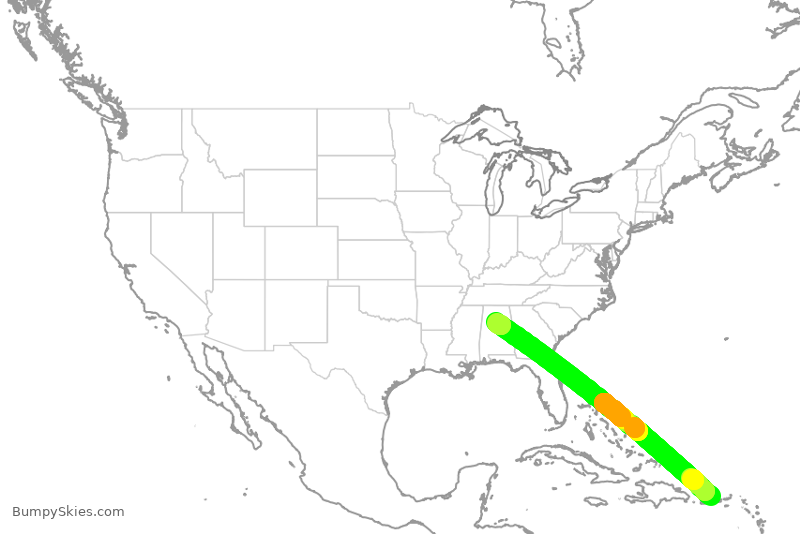 Turbulence forecast map for JBU8324, SJU to BHM
