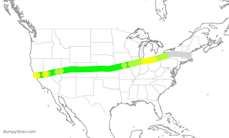 Turbulence forecast map for JBU833, BOS to SFO