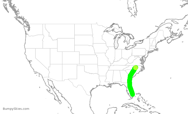Turbulence forecast map for JBU8347, FLL to RDU