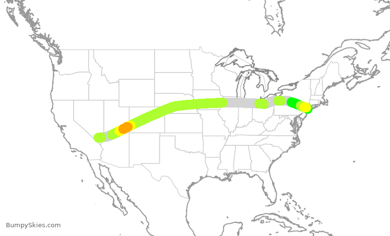 Turbulence forecast map for JBU8348, LAS to JFK