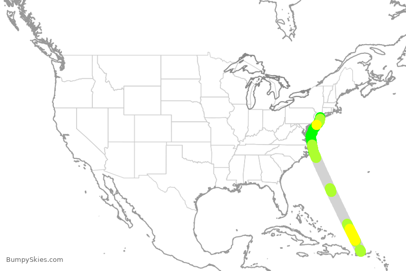 Turbulence forecast map for JBU8354, SJU to JFK