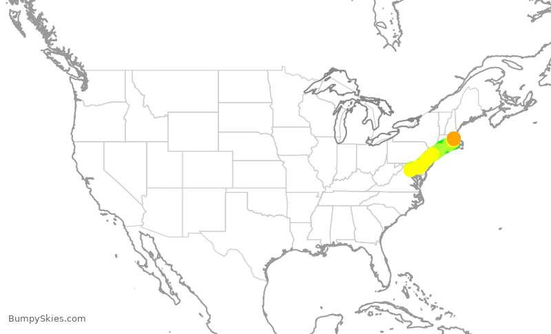 Turbulence forecast map for JBU8356, DCA to BOS
