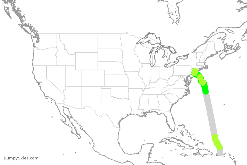 Turbulence forecast map for JBU8359, SJU to JFK