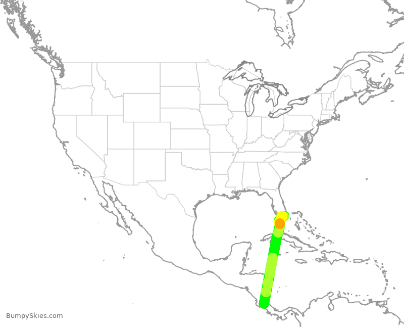 Turbulence forecast map for JBU8360, SJO to FLL