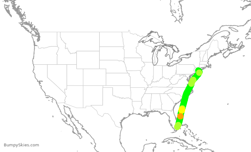 Turbulence forecast map for JBU8361, JFK to FLL