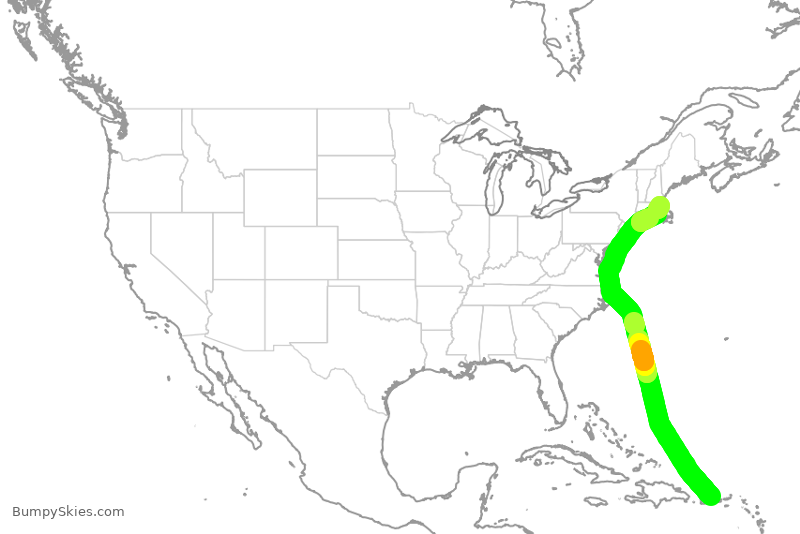 Turbulence forecast map for JBU8362, SJU to BOS