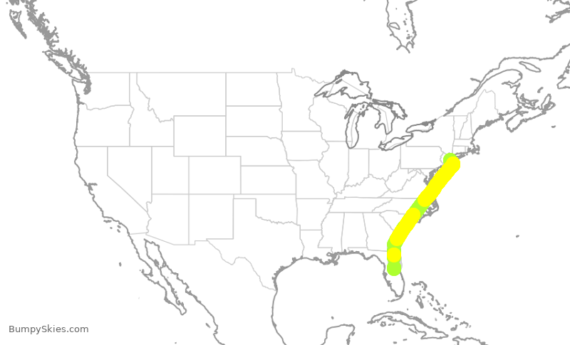 Turbulence forecast map for JBU8363, JFK to MCO