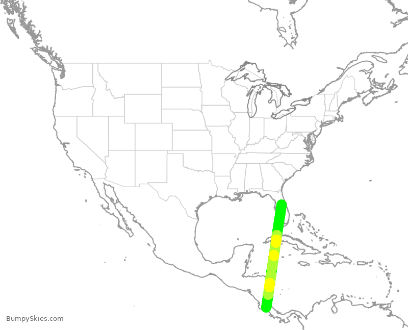 Turbulence forecast map for JBU8365, MCO to SJO