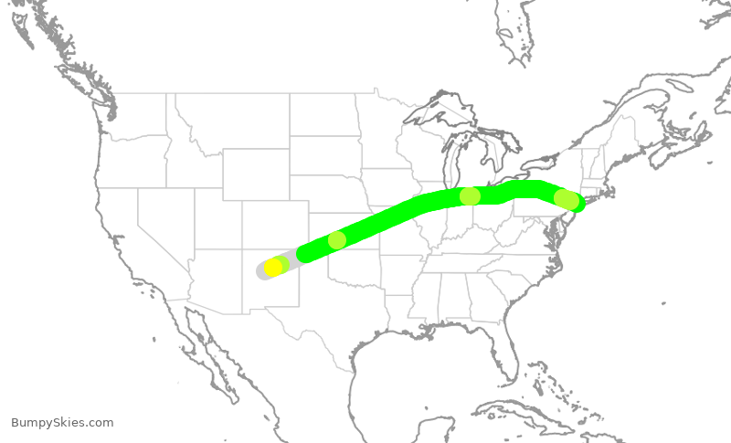 Turbulence forecast map for JBU8366, ABQ to JFK