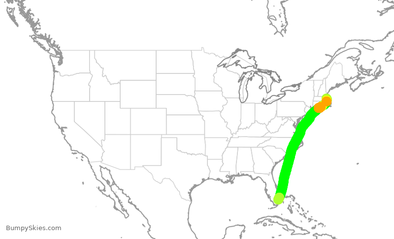 Turbulence forecast map for JBU8369, BOS to FLL
