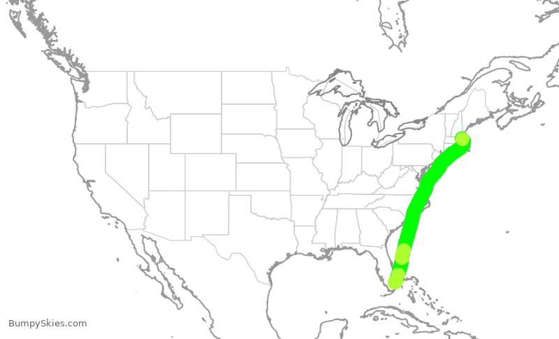 Turbulence forecast map for JBU8370, BOS to FLL
