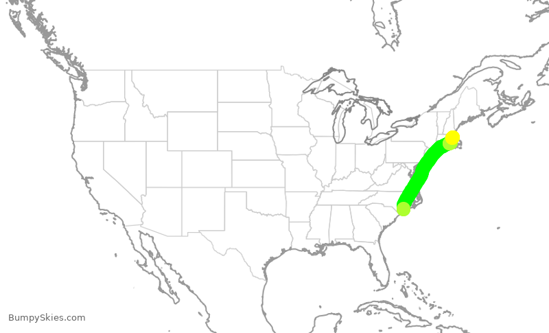 Turbulence forecast map for JBU8372, ILM to BOS