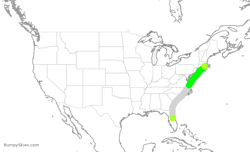 Turbulence forecast map for JBU8375, MCO to PVD