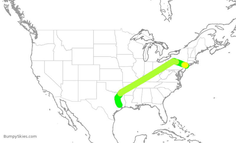 Turbulence forecast map for JBU8382, IAH to JFK