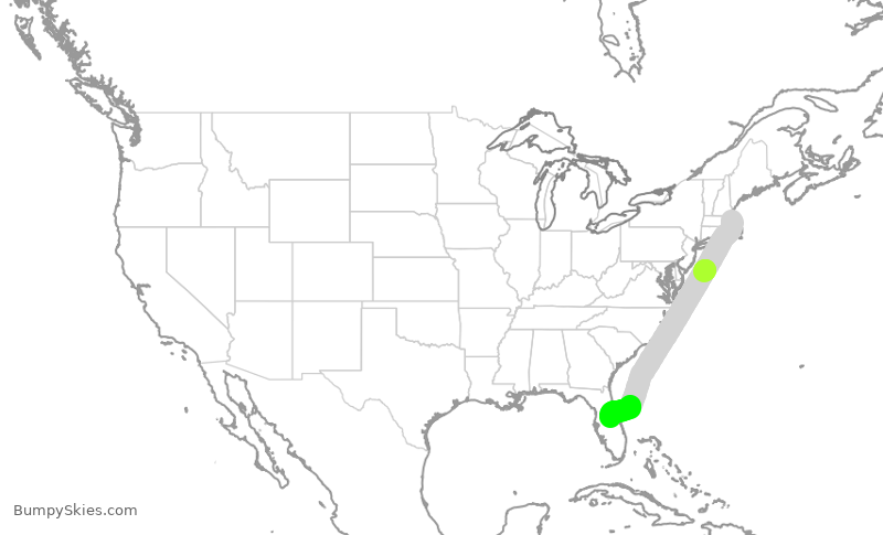 Turbulence forecast map for JBU8387, BOS to MCO