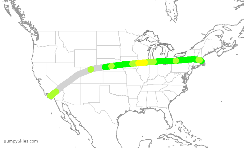 Turbulence forecast map for JBU8388, LAX to BOS