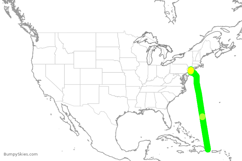 Turbulence forecast map for JBU8388, DPC to JFK