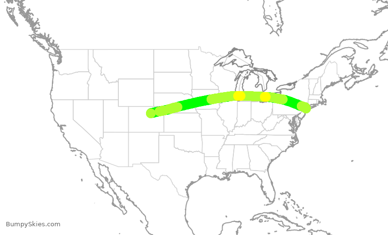 Turbulence forecast map for JBU8394, DEN to JFK
