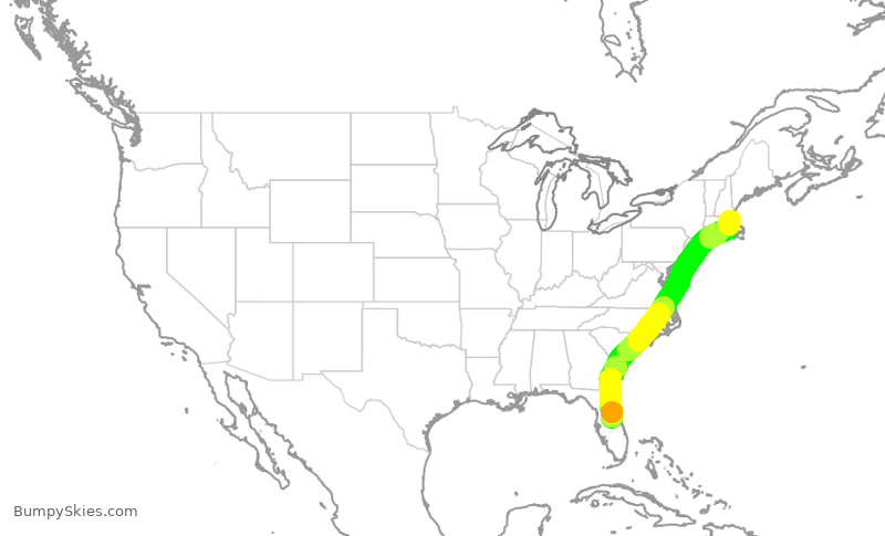 Turbulence forecast map for JBU8400, MCO to BOS