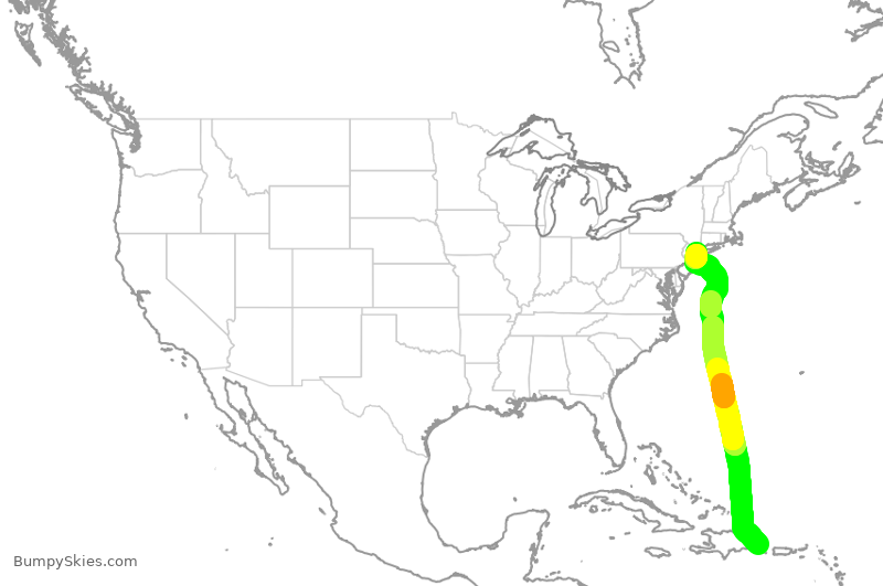 Turbulence forecast map for JBU8400, DPC to JFK