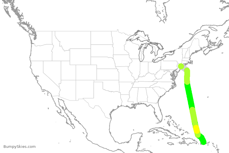 Turbulence forecast map for JBU8401, JFK to SJU