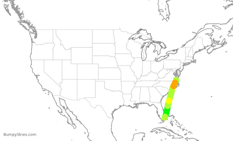 Turbulence forecast map for JBU8413, ORF to FLL