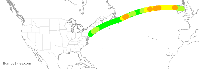 Turbulence forecast map for JBU841, JFK to DUB