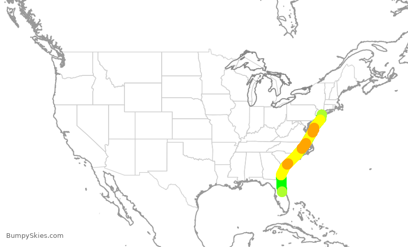 Turbulence forecast map for JBU8420, MCO to JFK