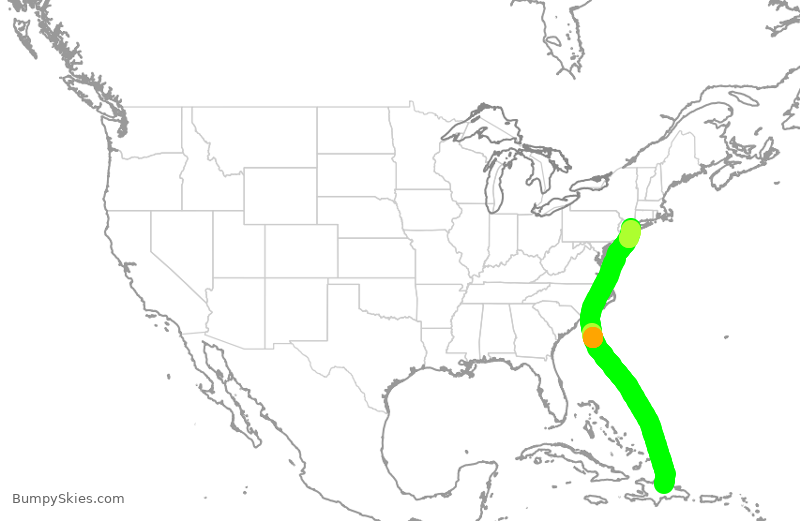 Turbulence forecast map for JBU8424, STI to JFK