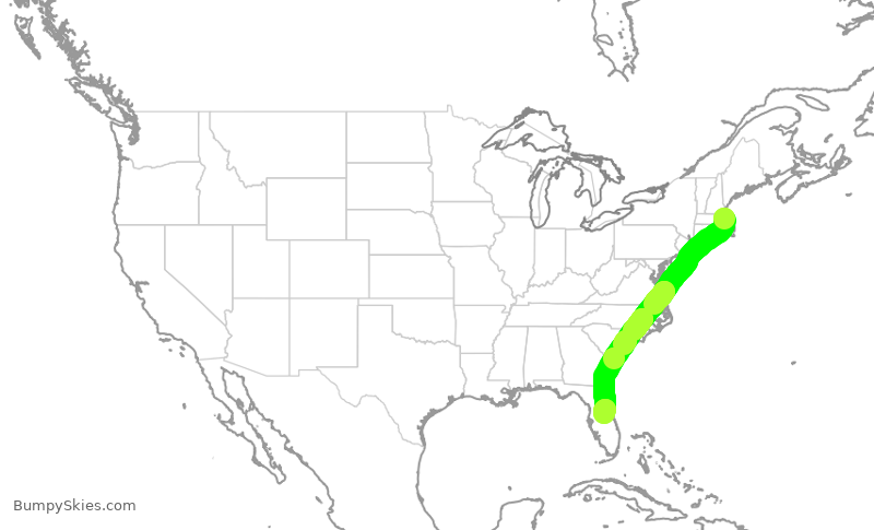 Turbulence forecast map for JBU8425, BOS to MCO