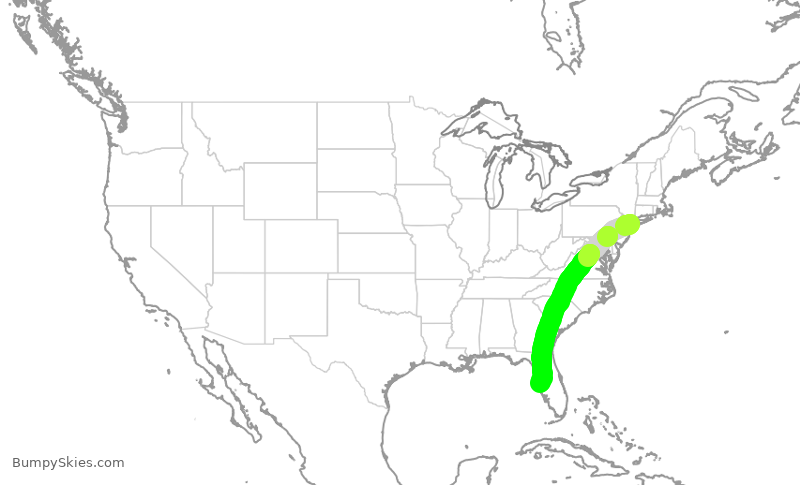 Turbulence forecast map for JBU8425, JFK to TPA