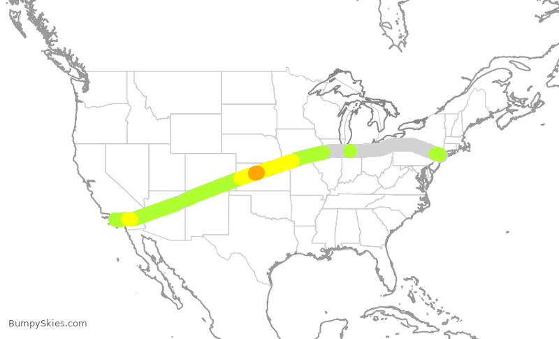 Turbulence forecast map for JBU8442, LAX to JFK