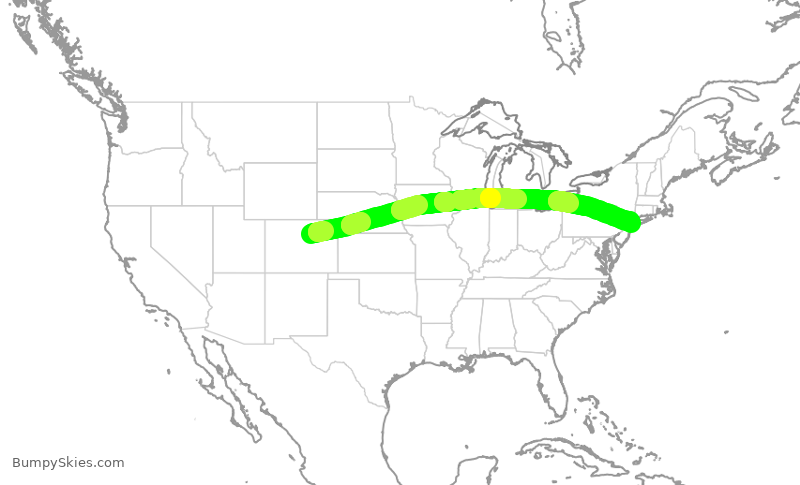 Turbulence forecast map for JBU8444, DEN to JFK