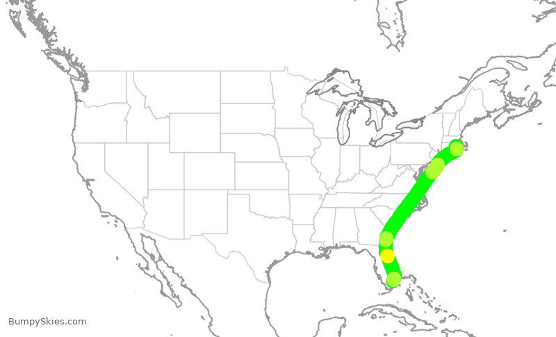 Turbulence forecast map for JBU8447, PVD to FLL