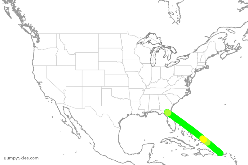 Turbulence forecast map for JBU8452, SJU to LCQ