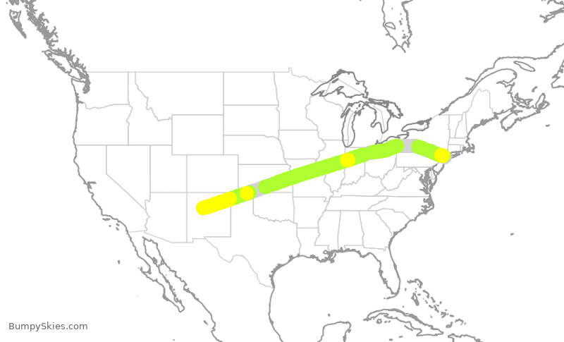 Turbulence forecast map for JBU8478, ABQ to JFK