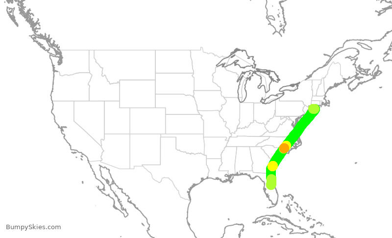 Turbulence forecast map for JBU847, ISP to MCO