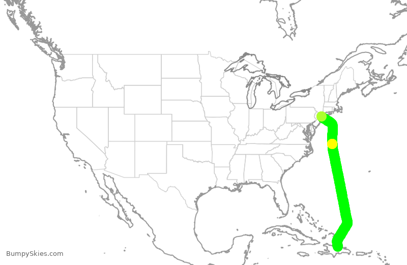 Turbulence forecast map for JBU849, JFK to STI