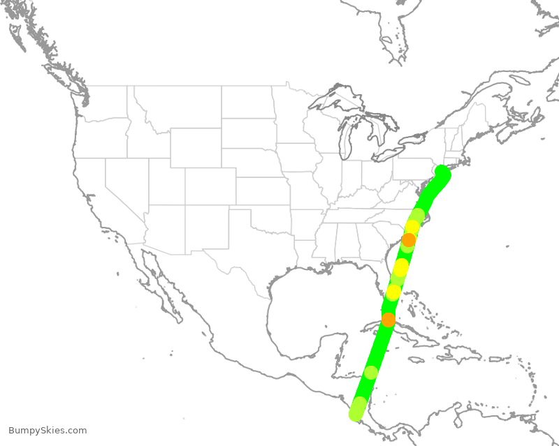 Turbulence forecast map for JBU8507, JFK to LIR