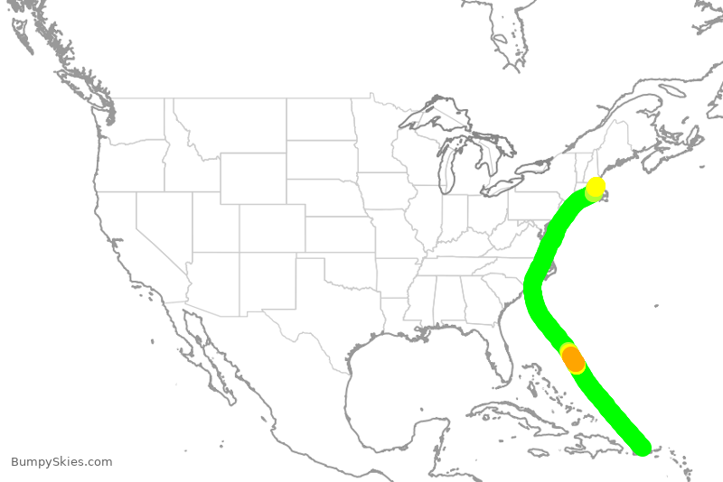 Turbulence forecast map for JBU8514, SJU to BOS