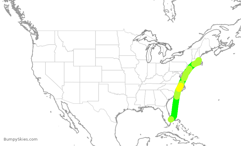 Turbulence forecast map for JBU8516, PBI to BOS