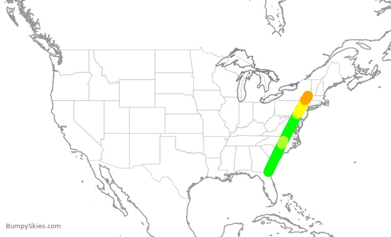 Turbulence forecast map for JBU8519, JAX to ALB