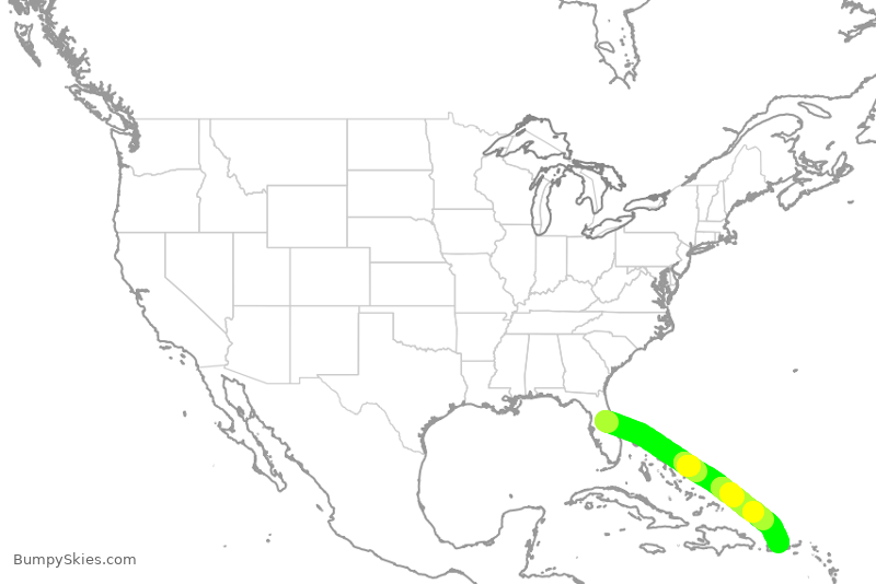 Turbulence forecast map for JBU8520, MCO to SJU