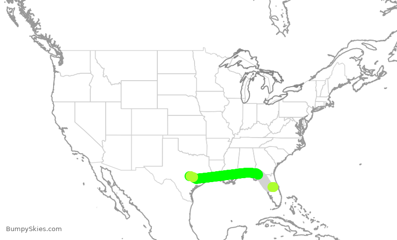 Turbulence forecast map for JBU8525, MCO to AUS